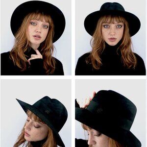 MAISON MICHEL Black wool felt Water resistant Virginie wool hat MEDIUM NWT